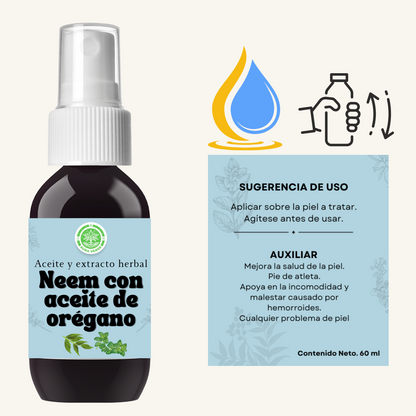 Aceite de Neem Con De Orégano, Uso tópico. 1pz 60ml