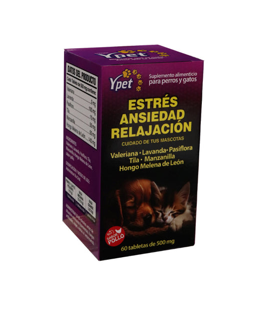 Estrés y ansiedad 60tbs de 500mg, sabor pollo.